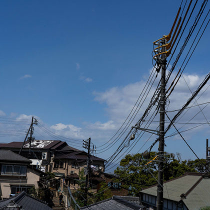 Residential area of Enoshima with power lines