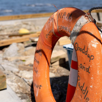 The backside of Enoshima, with a floating ring by the seaside